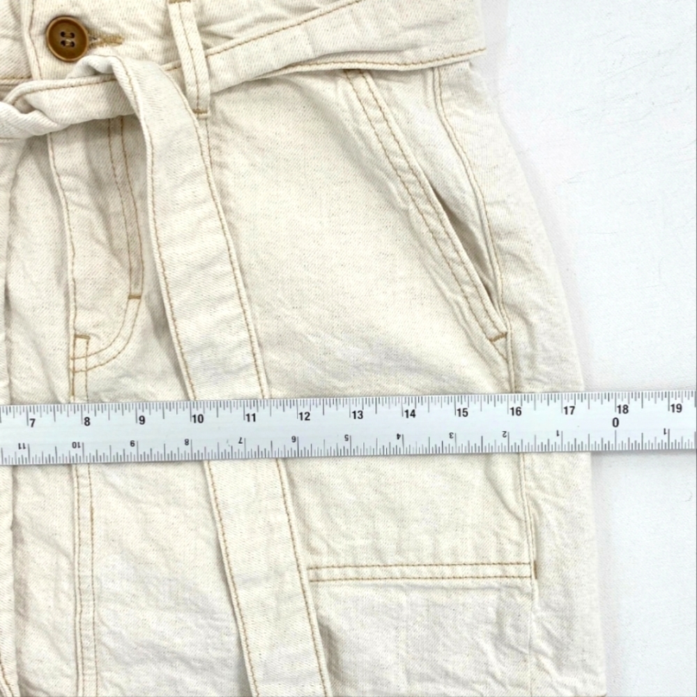 Free People Splendor in the Grass Paper Bag Waist Denim MiniSkirt Cream Sz 2 NEW - Picture 10 of 15